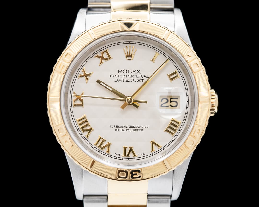 Rolex Datejust Turn-o-Graph Ivory Pyramid Dial Roman Numerals 18K / SS