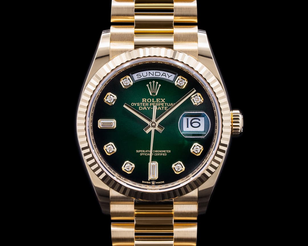 Rolex Day Date President 128238 "Green Ombre" Fume Diamond Dial 2022 UNWORN