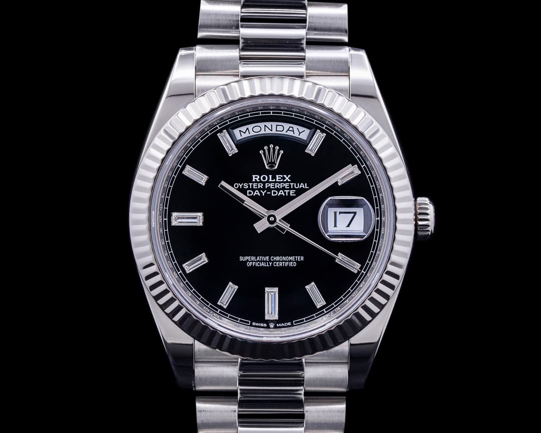 Rolex Day Date 228239 President 18K White Gold Black Baguette Dial 40MM
