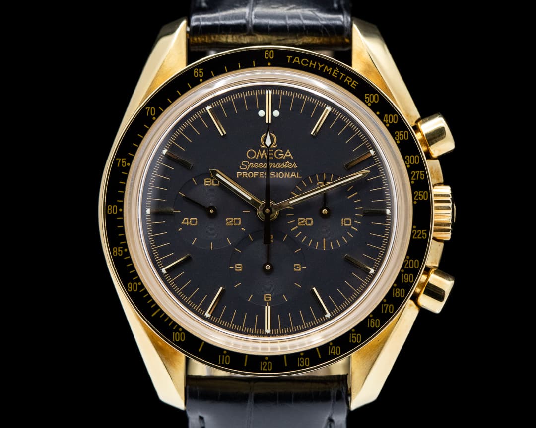 Omega Speedmaster Yellow Gold / Strap Black Dial RARE