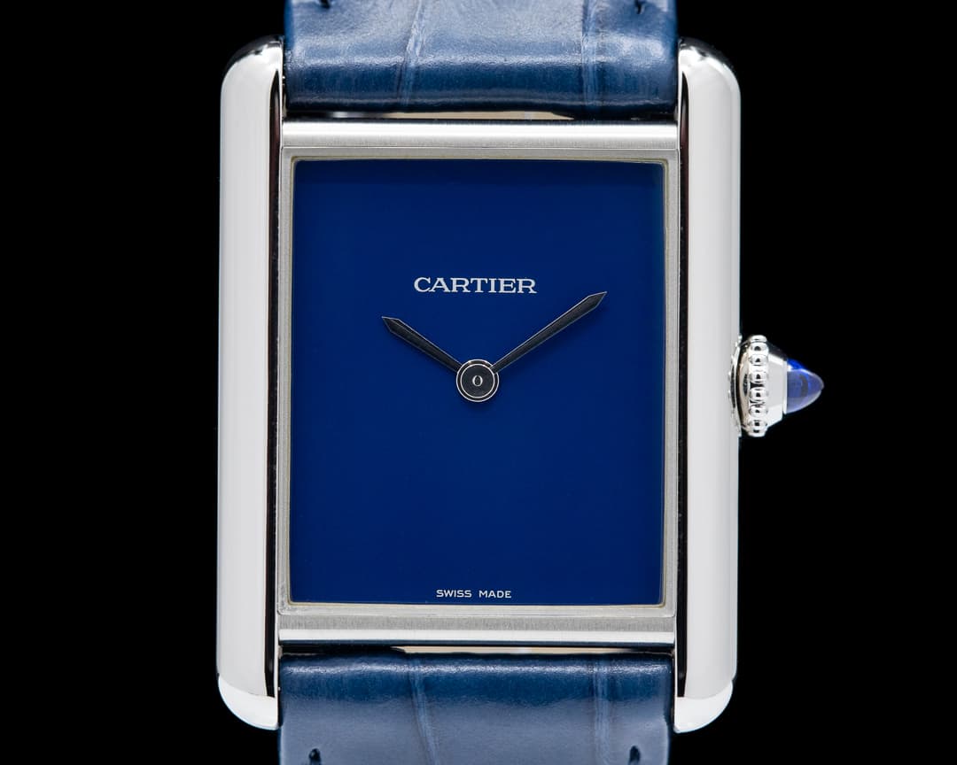 Cartier Tank Must Watch SS Large BLUE UNWORN