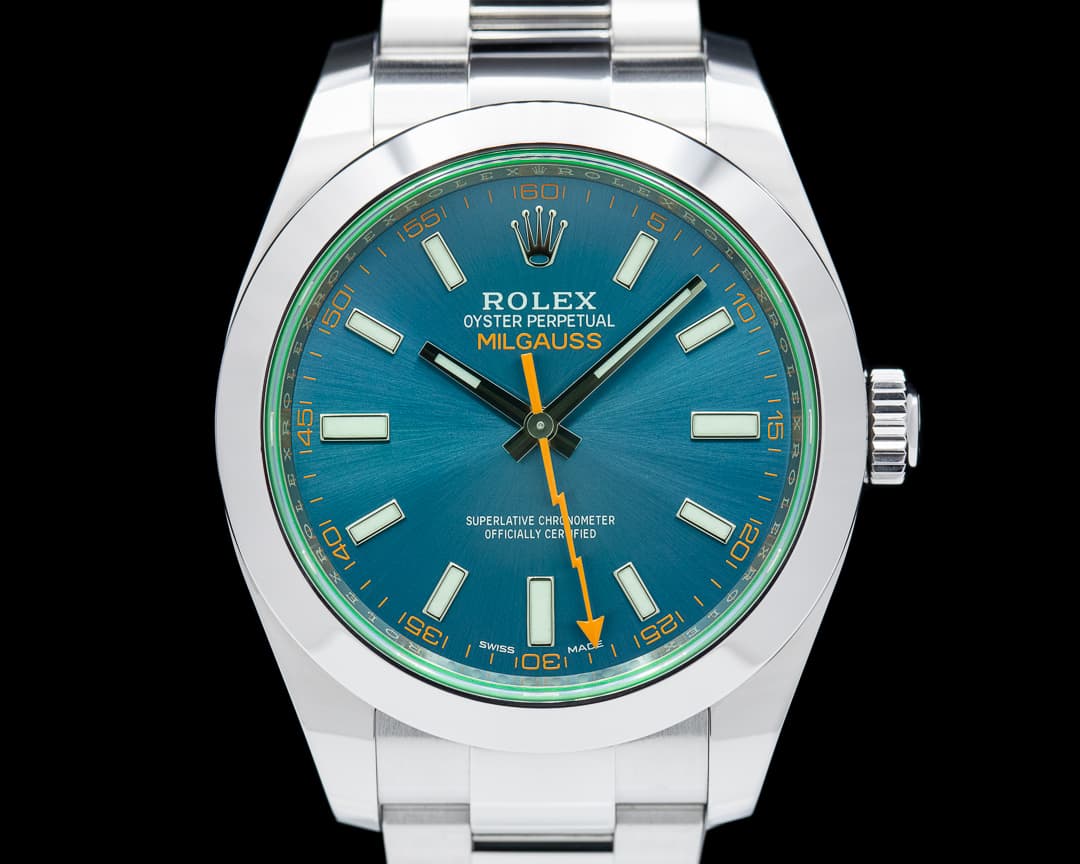 Rolex Milgauss Blue Dial Green Crystal 2019