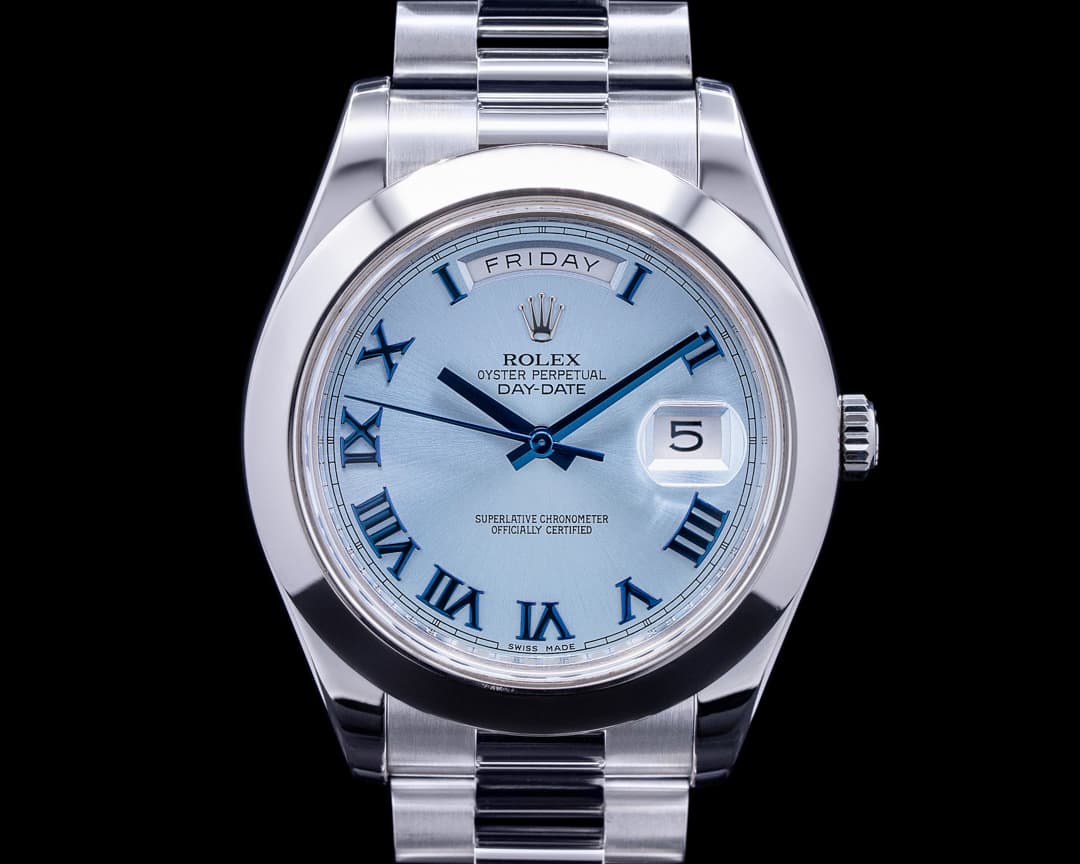 Rolex Platinum Day Date II 218206 Glacier Dial Roman Numerals 41MM