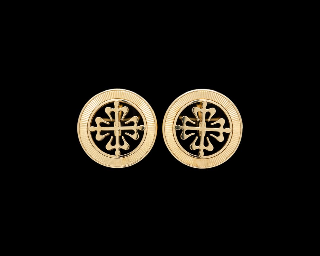 Patek Philippe Calatrava Cross Cufflinks Guilloche Outer Ring 18K Yellow Gold