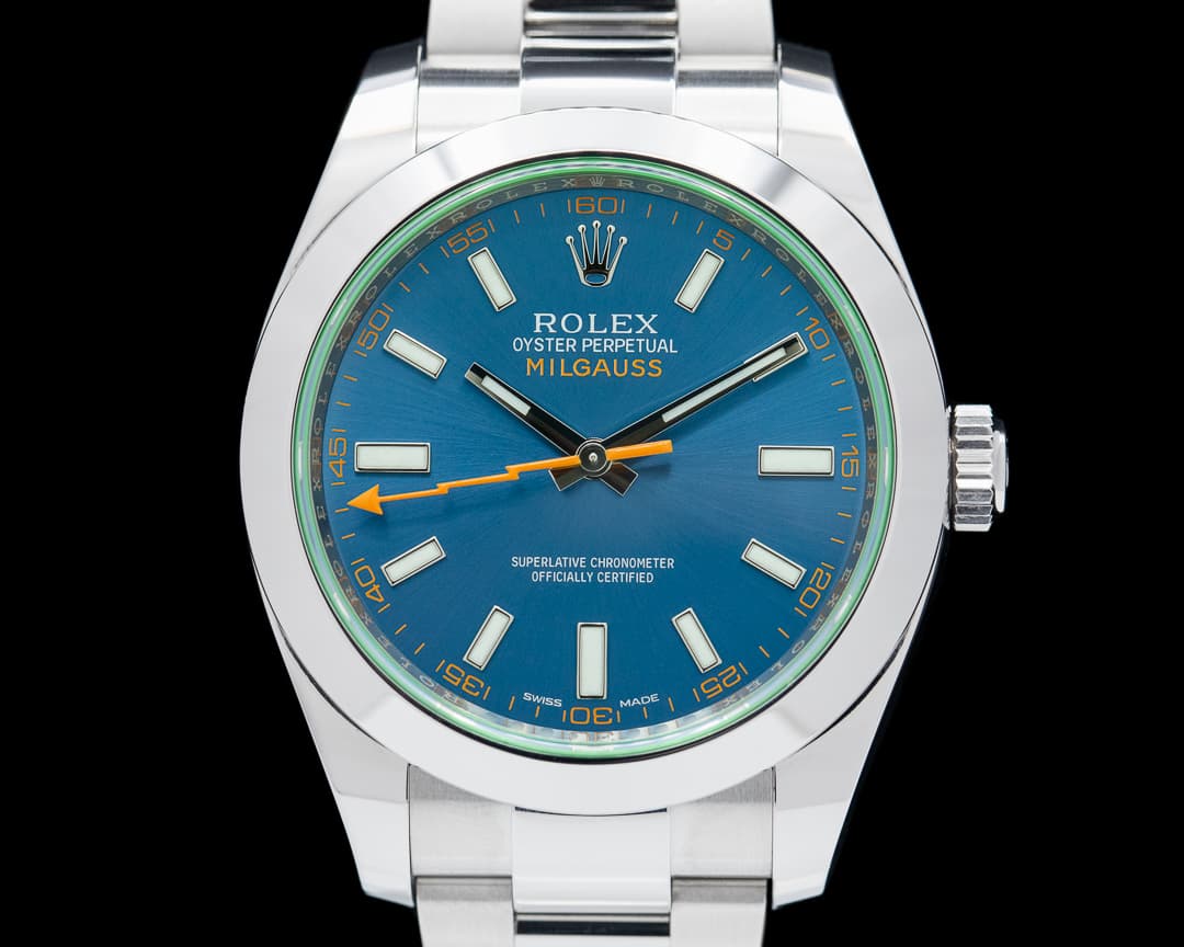 Rolex Milgauss Blue Dial Green Crystal
