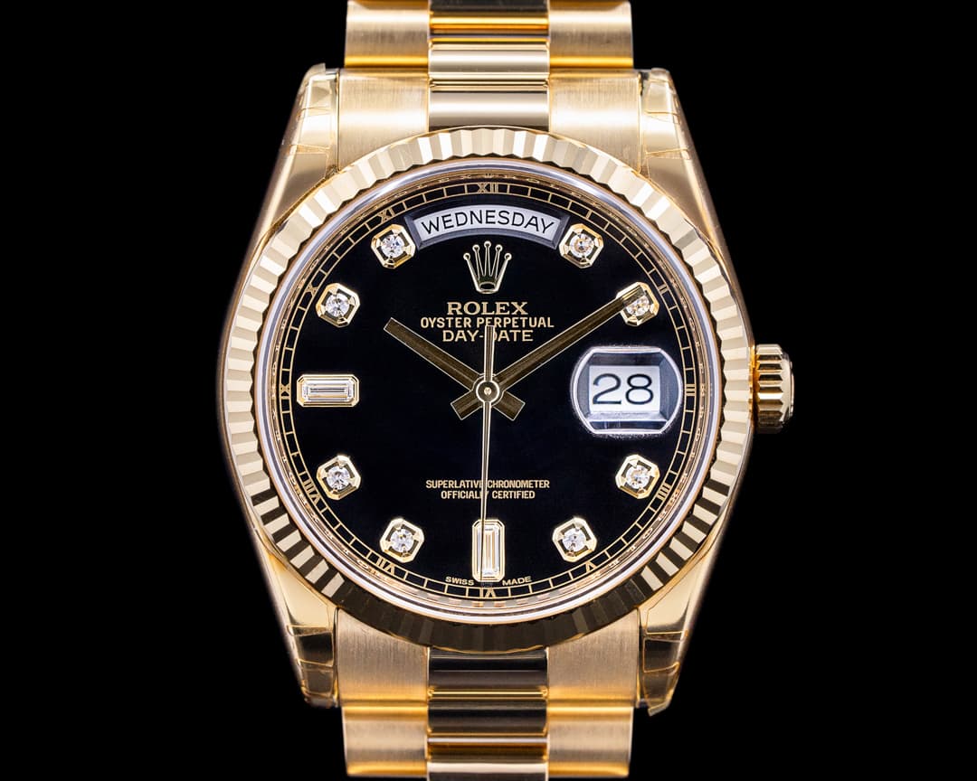 Rolex Day Date President 118238 Black Diamond Dial 18K Yellow Gold 