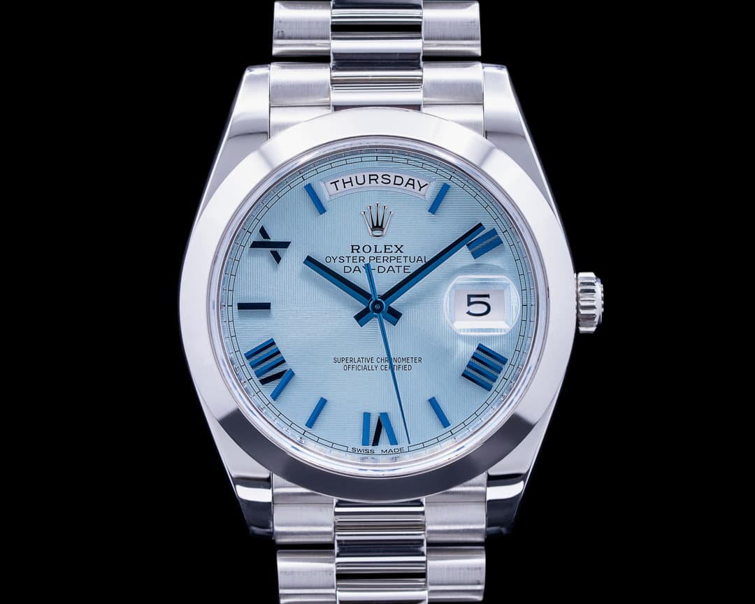 Rolex Day Date 228206 Platinum Blue Dial Roman Numeral 40MM 