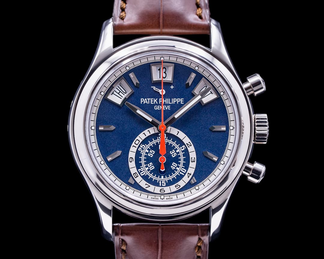 Patek Philippe Annual Calendar 5960/01G Chronograph White Gold Blue Dial
