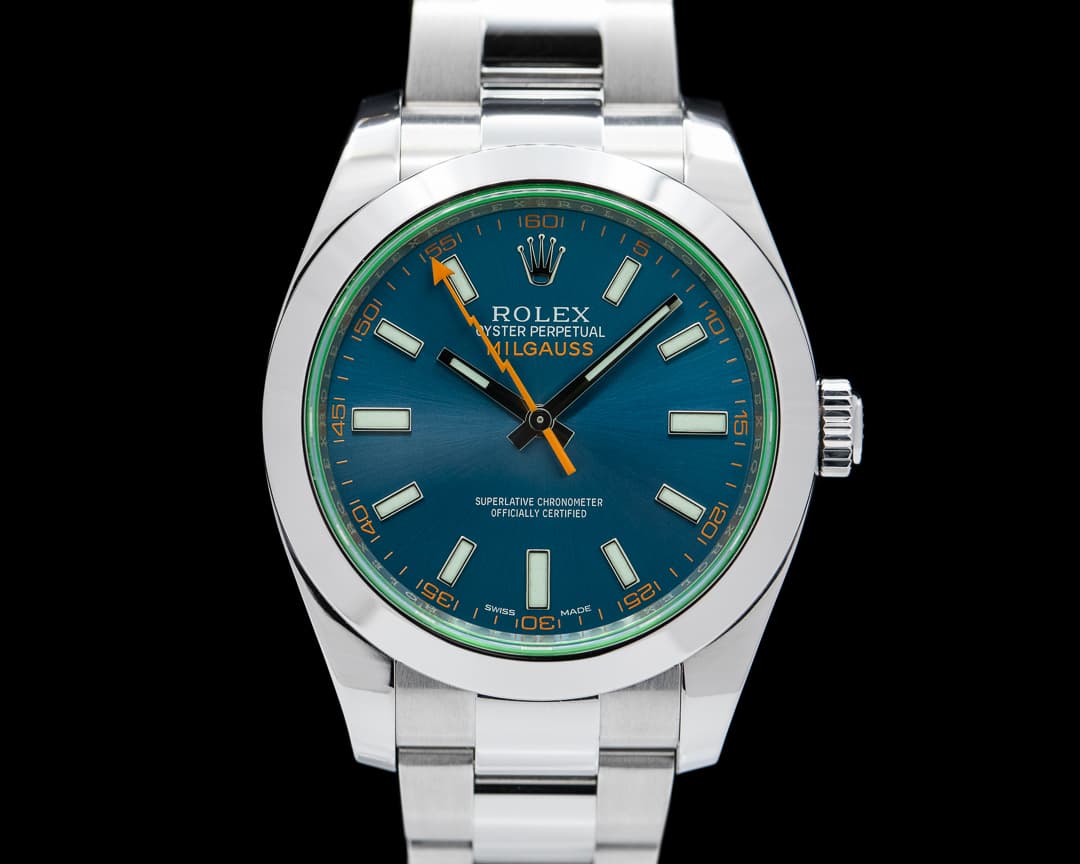 Rolex Milgauss Blue Dial Green Crystal 2017