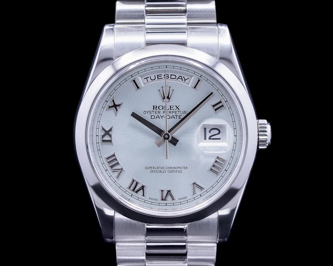 Rolex President 118206 Platinum Glacier Roman Dial