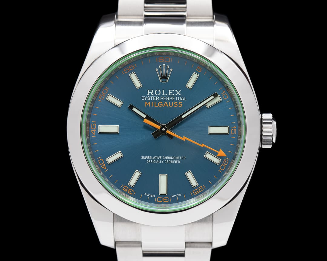 Rolex Milgauss Blue Dial Green Crystal