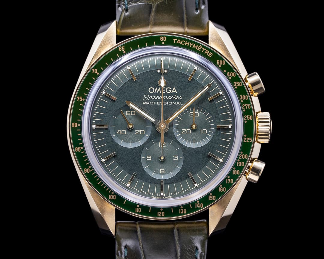 Omega Speedmaster Moonwatch Professional Yellow Gold Green Dial UNWORN