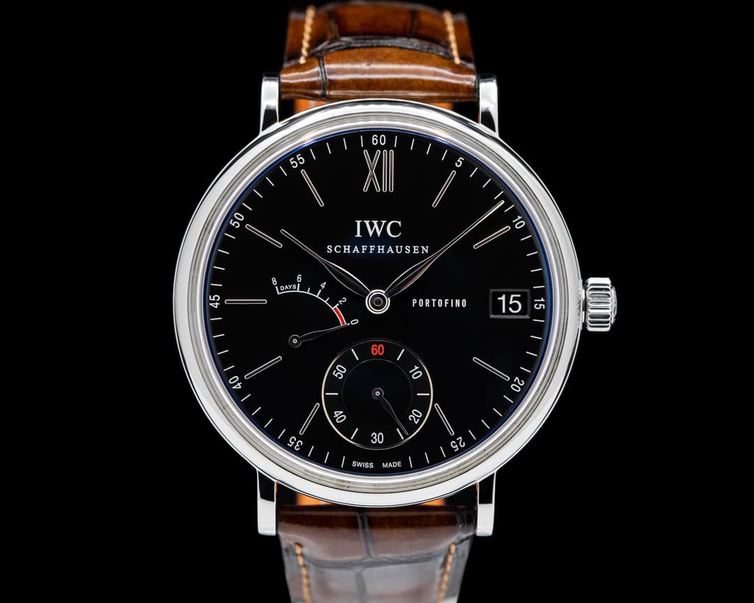 IWC Portofino Hand Wound Eight Days SS Black Dial 