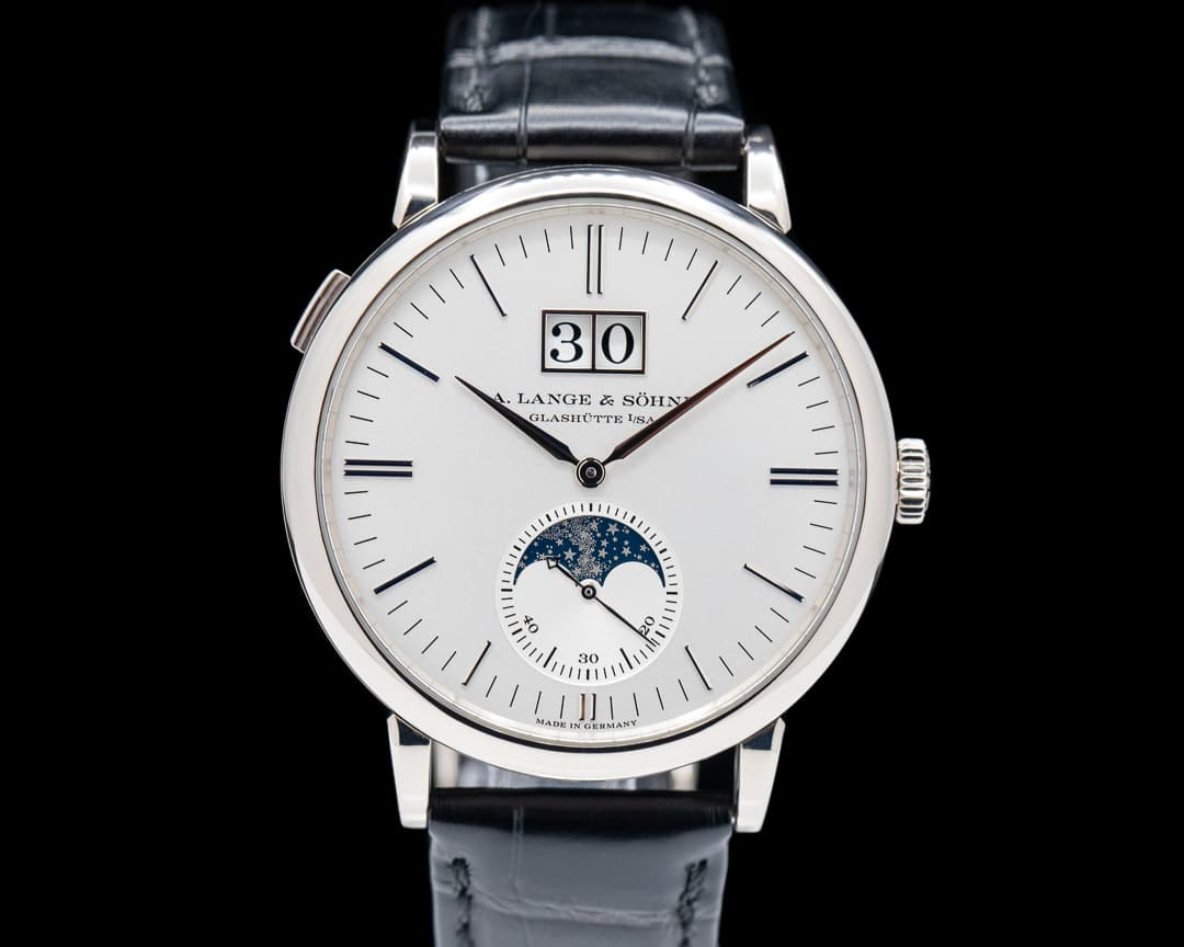A. Lange and Sohne Saxonia Moon Phase Automatik 18K White Gold / Silver Dial 