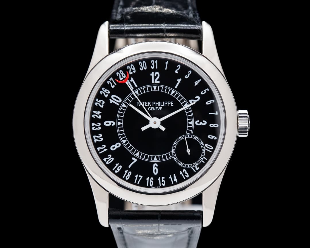 Patek Philippe Calatrava 6000G Black Dial 18K White Gold / Deployant