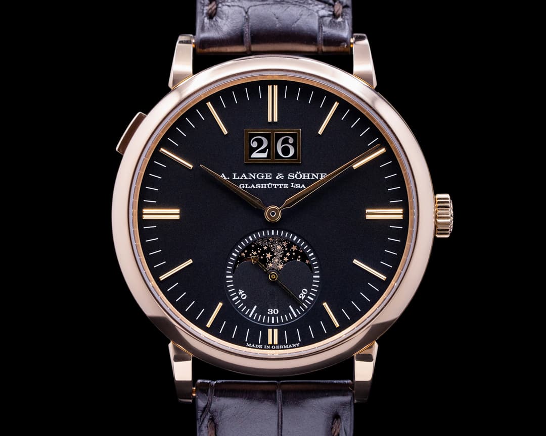 A. Lange & Söhne Saxonia Moon Phase Automatik 18K Rose Gold / Black Dial 