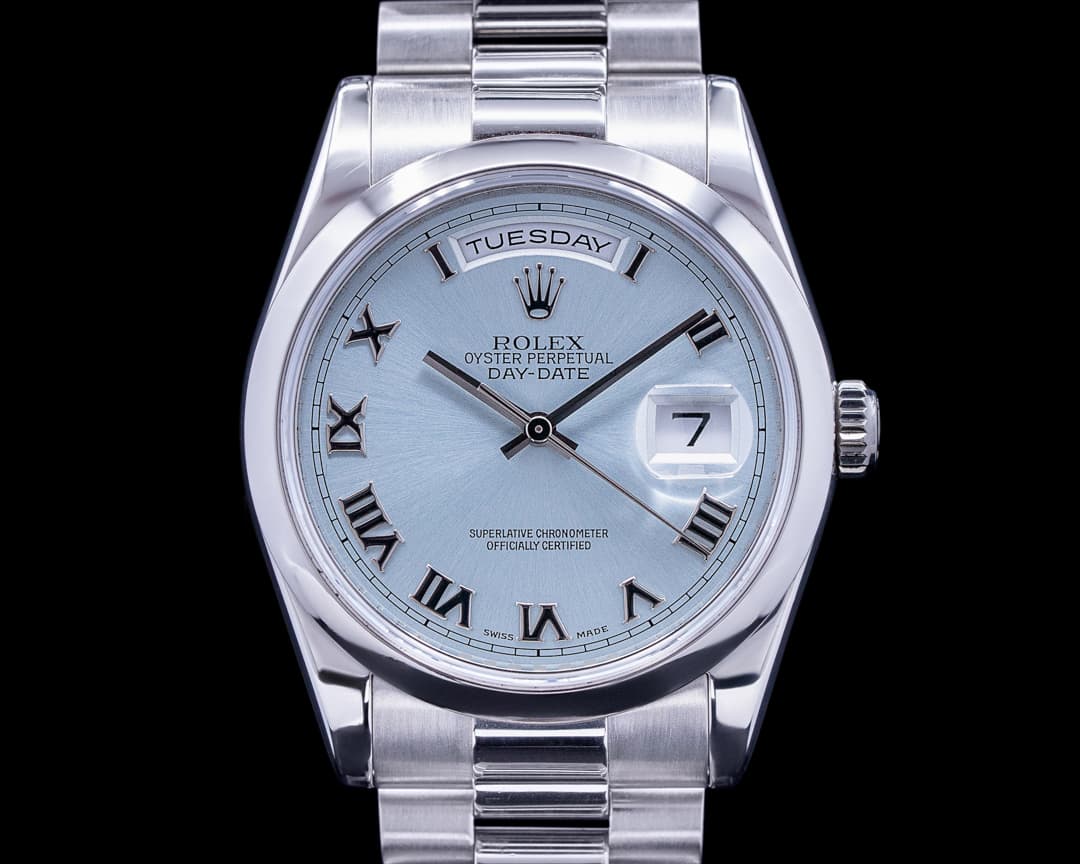 Rolex President 118206 Platinum Glacier Roman Dial