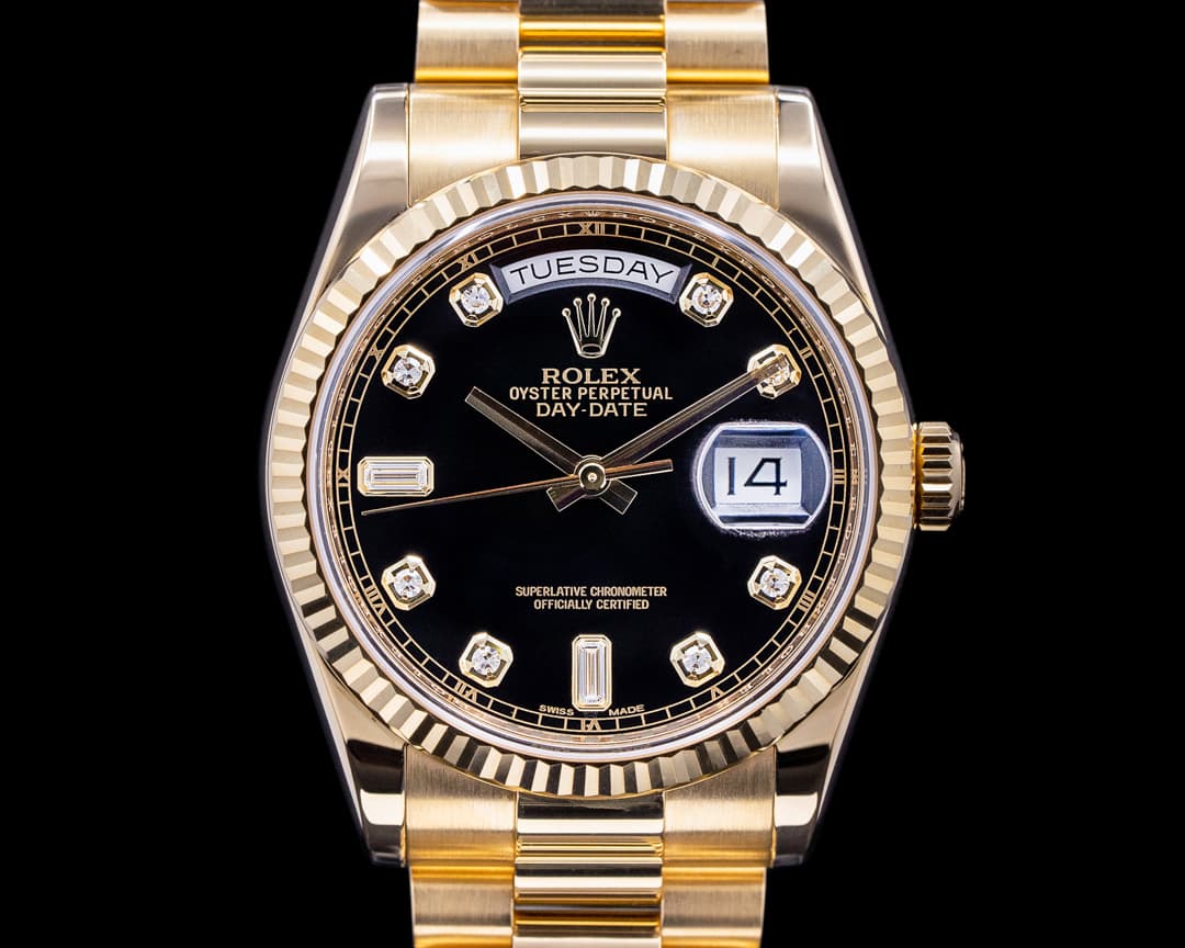 Rolex Day Date President 118238 Black Diamond Dial 18K Yellow Gold 