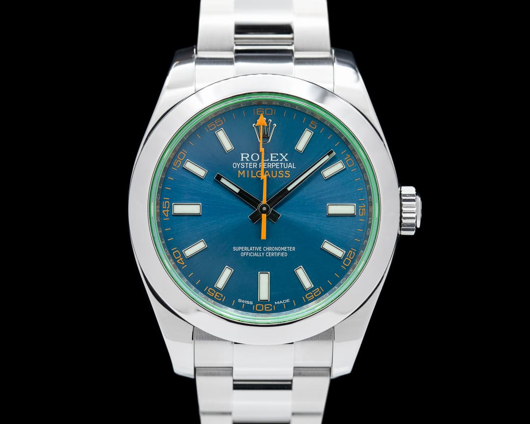 Rolex Milgauss Blue Dial Green Crystal