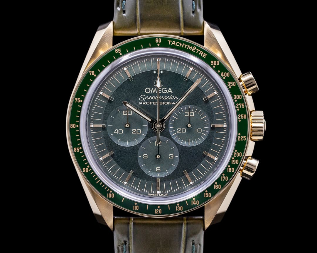 Omega Speedmaster Moonwatch Professional Yellow Gold MOONSHINE Green Dial UNWO