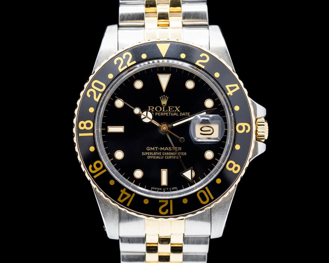 Rolex GMT Master black Dial 14K / SS Jubilee BOX & PAPERS " Very Sharp" 