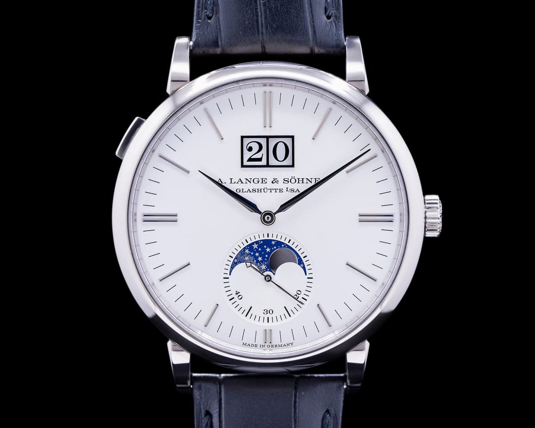 A. Lange and Sohne Saxonia Moon Phase Automatik 18K White Gold / Silver Dial 