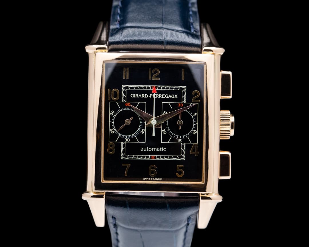 Girard Perregaux Vintage 1945 Chronograph 18k Rose Gold Black Dial