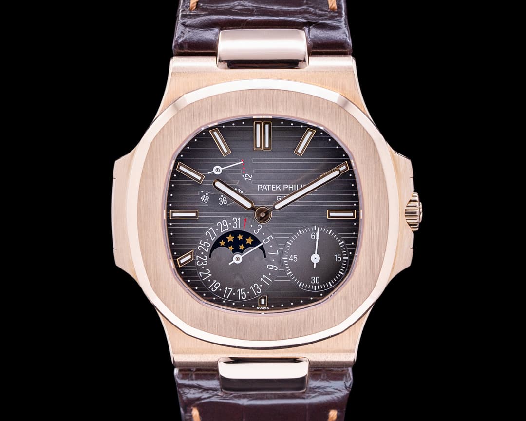 Patek Philippe Jumbo Nautilus 5712R Power Reserve Moon 18K Rose Gold 