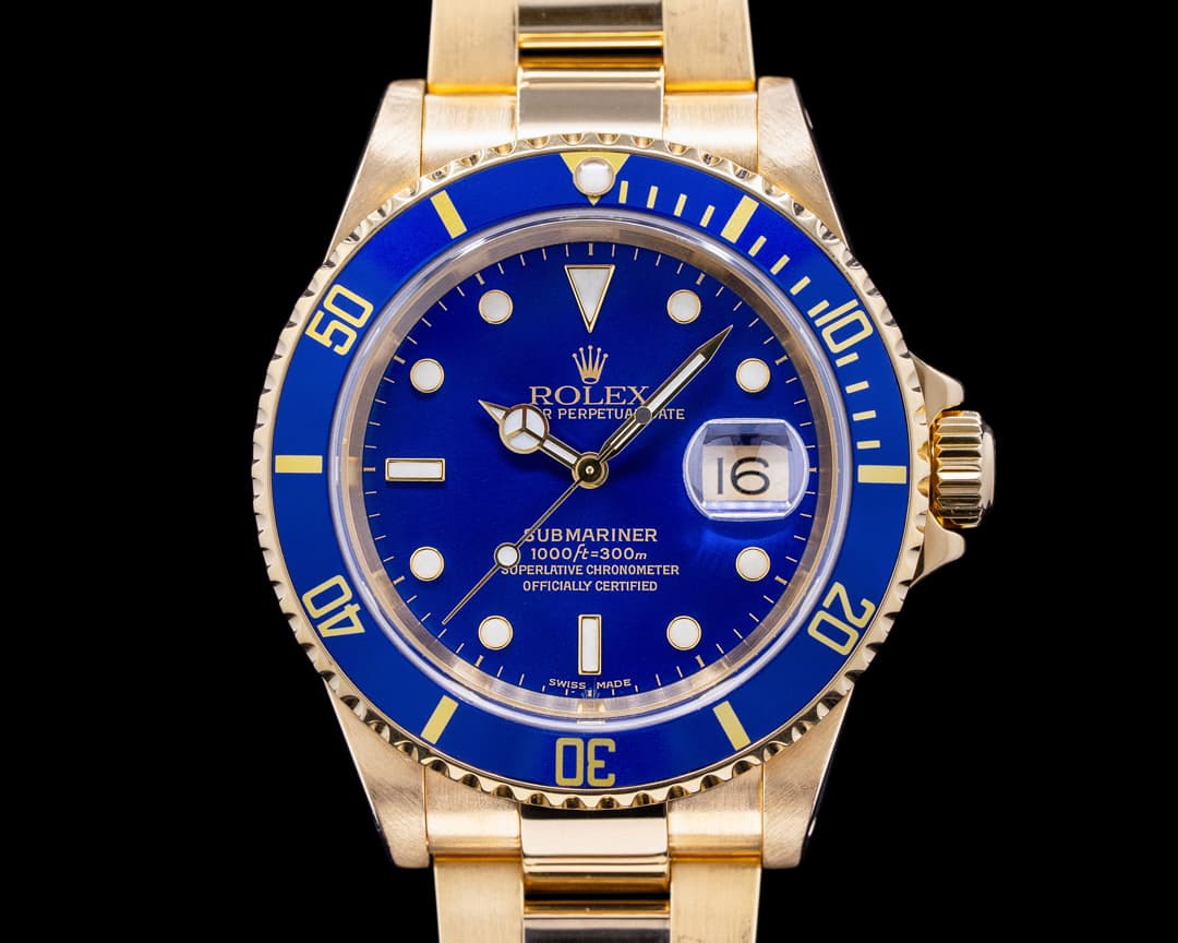 Rolex 16618 Submariner Blue Dial 18K Yellow Gold 