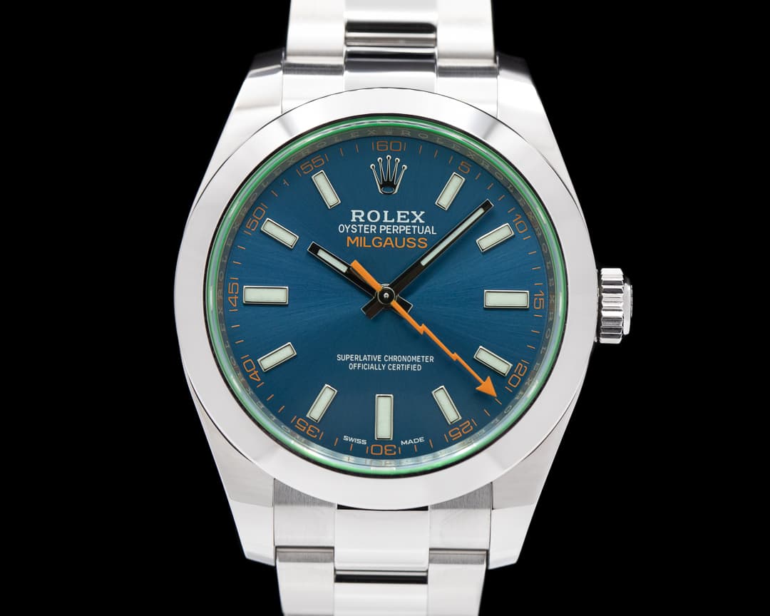 Rolex Milgauss Blue Dial Green Crystal