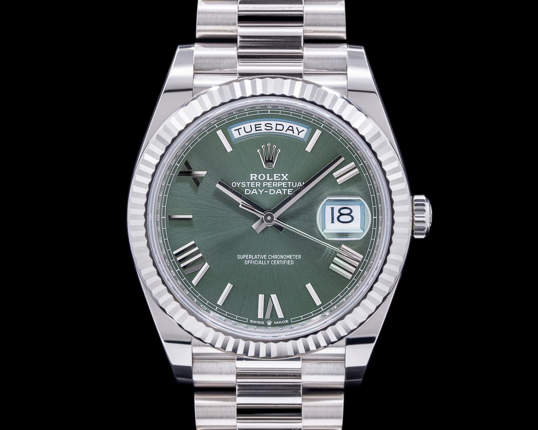 Rolex Day Date President 18K White Gold Green Dial 40MM