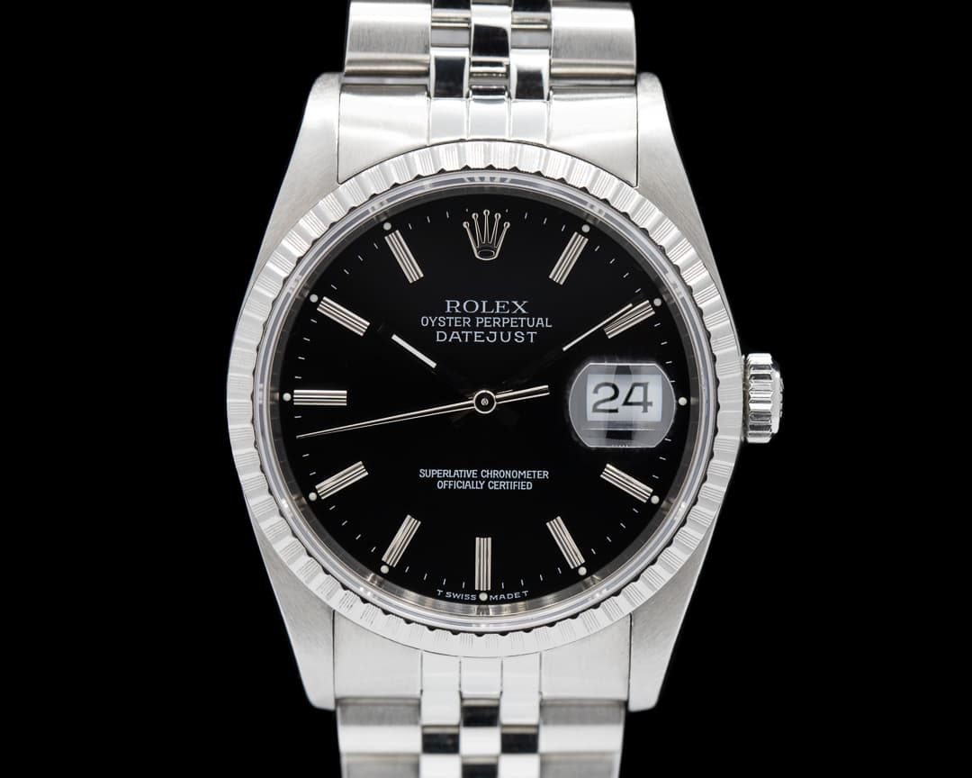 Rolex Datejust Black Stick Dial SS Jubilee 
