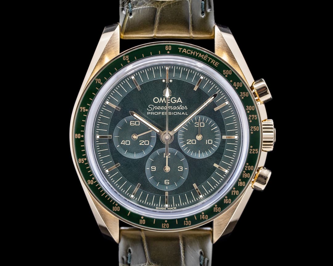 Omega Speedmaster Professional "Moonshine" Yellow Gold Green Dial UNWORN