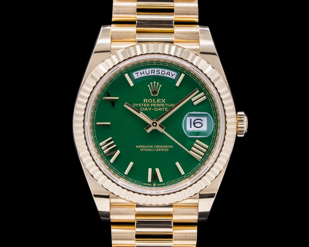 Rolex Day Date 228238 Presidential 40mm Yellow Gold Romans Green dial