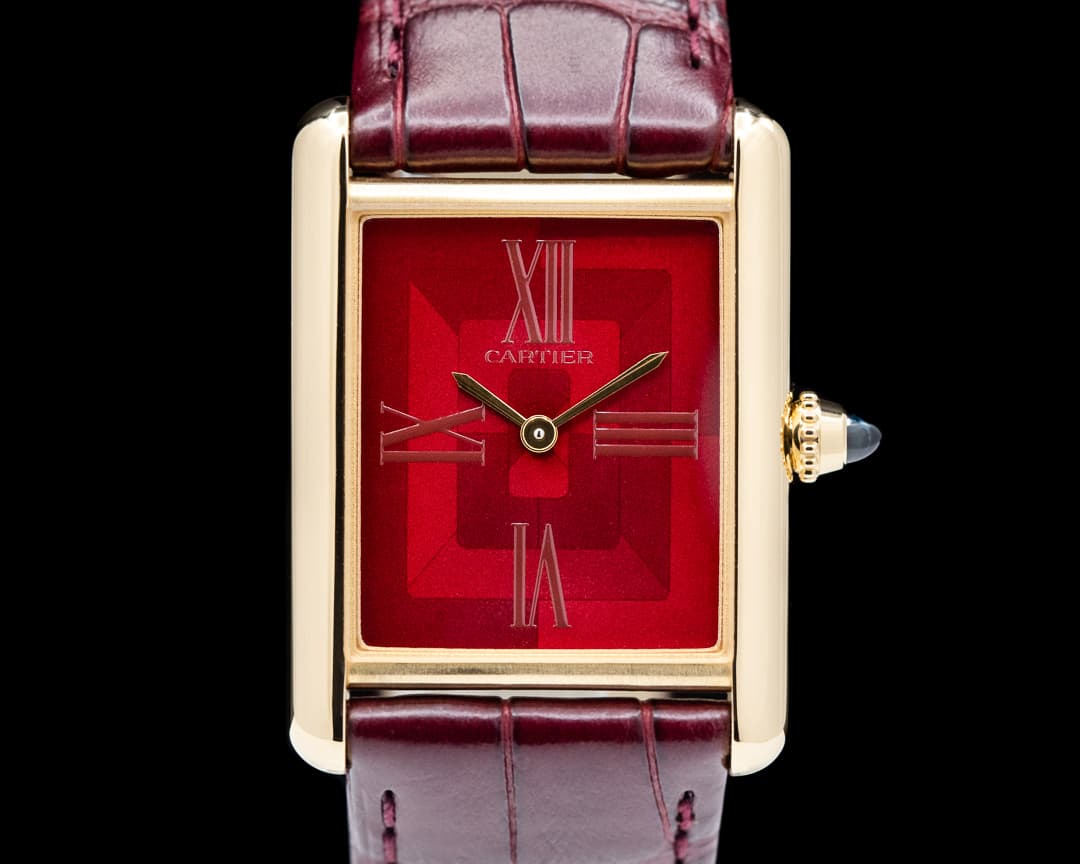 Cartier Tank Louis Burgundy Dial 18K Yellow Gold