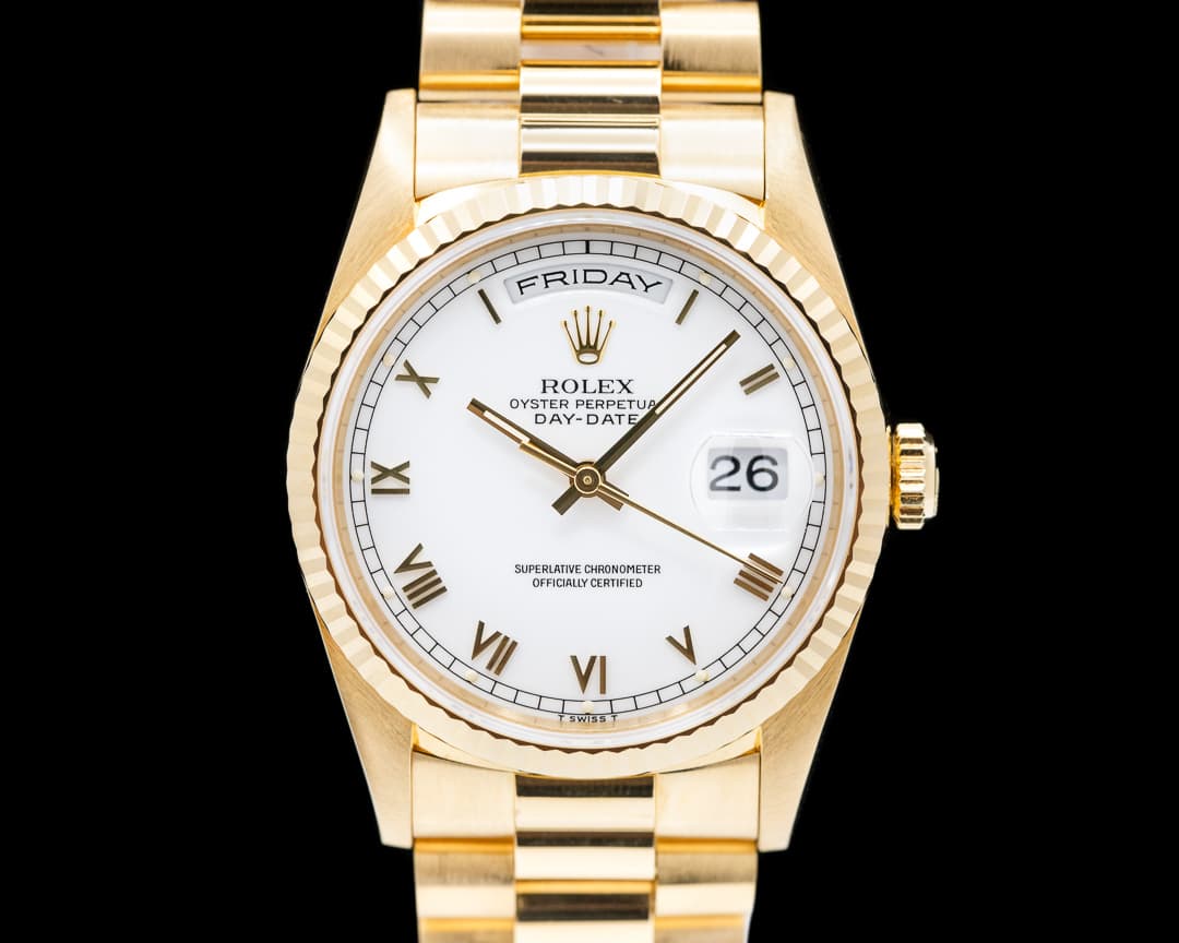 Rolex Day Date 18038 White Dial Yellow Gold SUPER SHARP