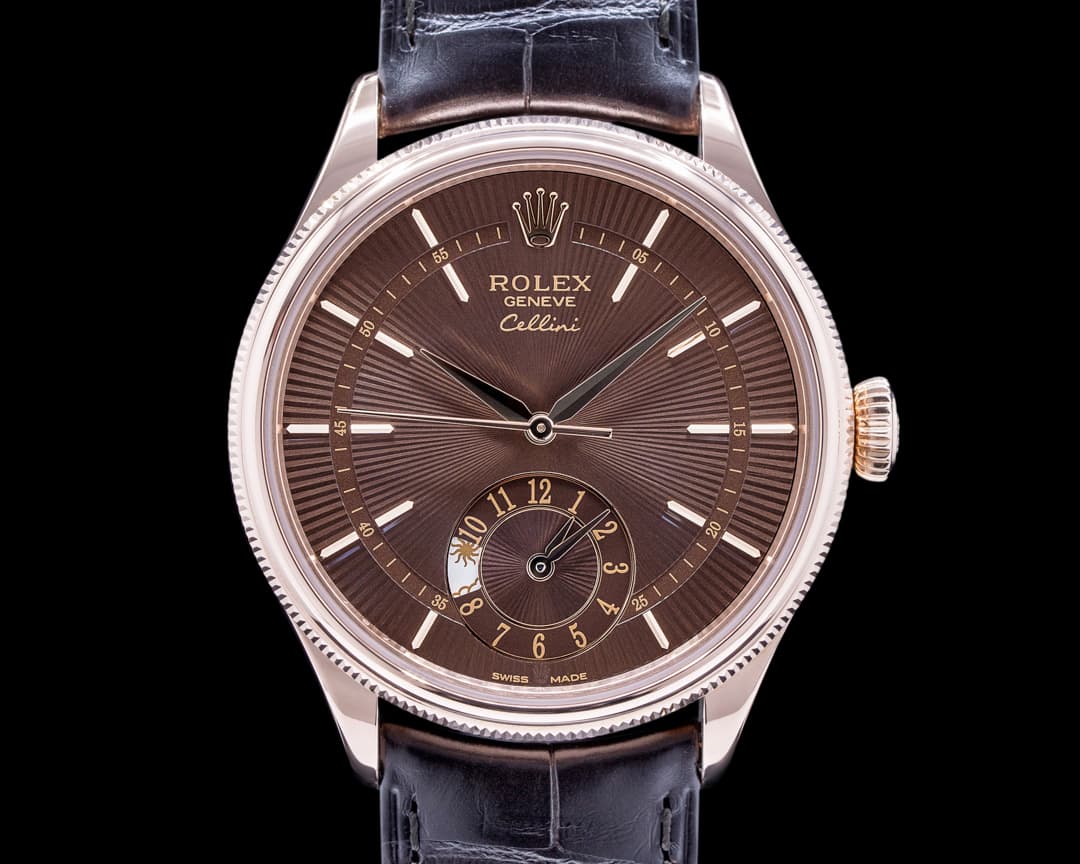 Rolex Cellini Dual Time 18K Rose Gold Chocolate dial