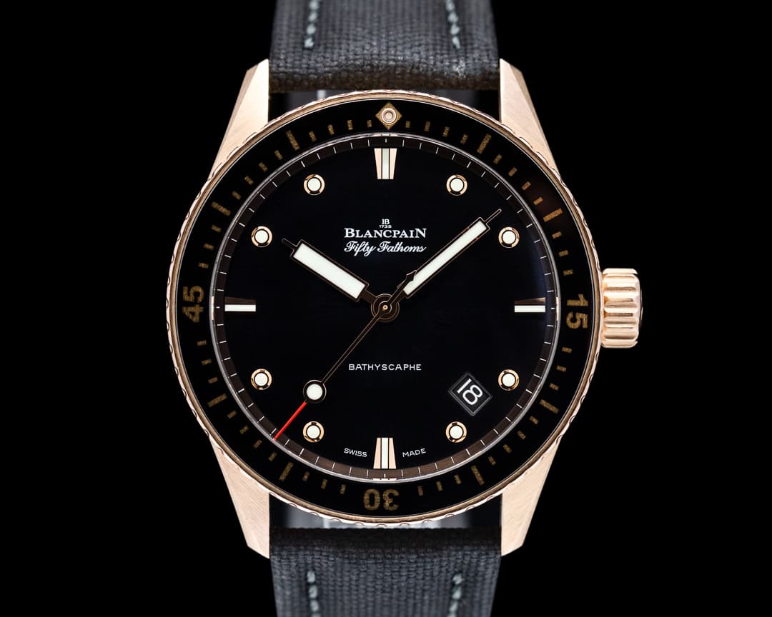 Blancpain Fifty Fathoms Bathyscaphe 18k Rose Gold Black Dial