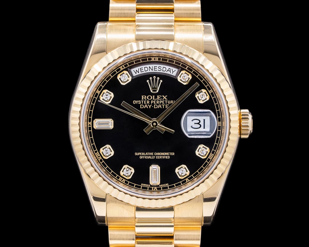 Rolex Day Date President 118238 Black Diamond Dial 18K Yellow Gold 