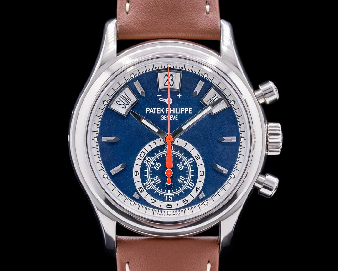 Patek Philippe Annual Calendar 5960/01G Chronograph White Gold Blue Dial