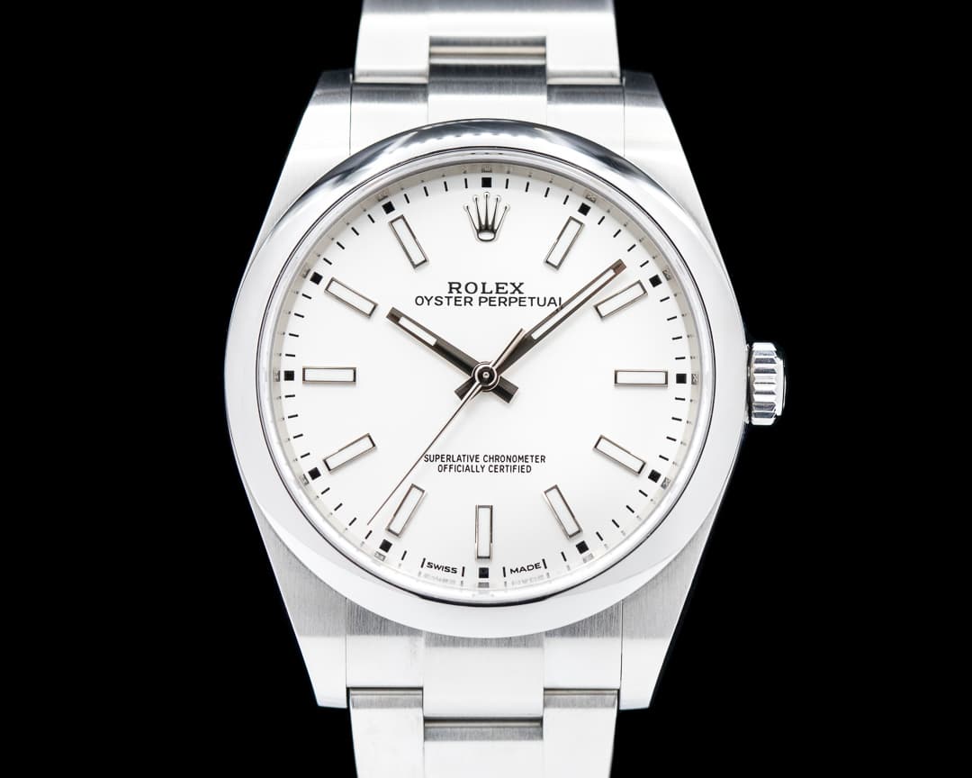 Rolex Oyster Perpetual 114300 SS White Stick Dial 2022