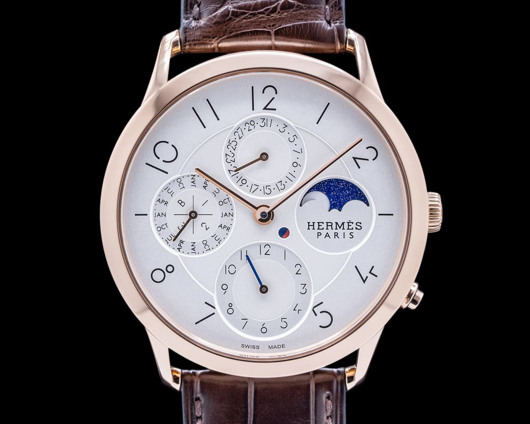 Hermes Slim d'Hermes Quantieme Perpetuel Rose Gold Silver Dial