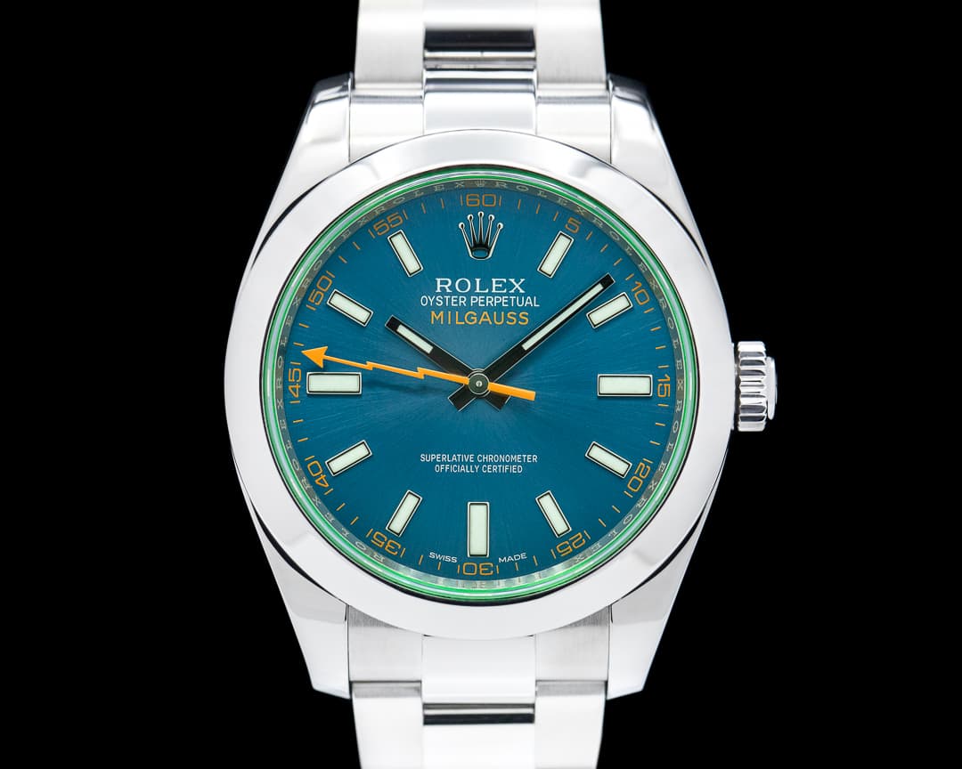 Rolex Milgauss Blue Dial Green Crystal