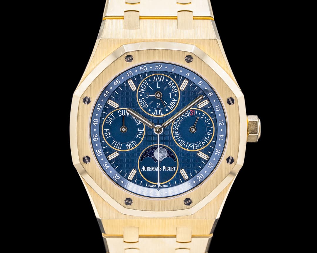 Audemars Piguet Royal Oak 26574BA Perpetual Calendar 18k Yellow Gold Blue Dial 