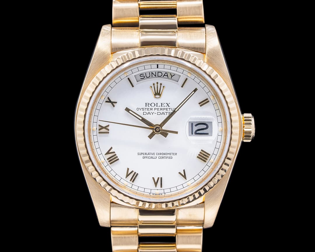 Rolex Day Date 18038 White Dial Yellow Gold c. 1983 FULL SET