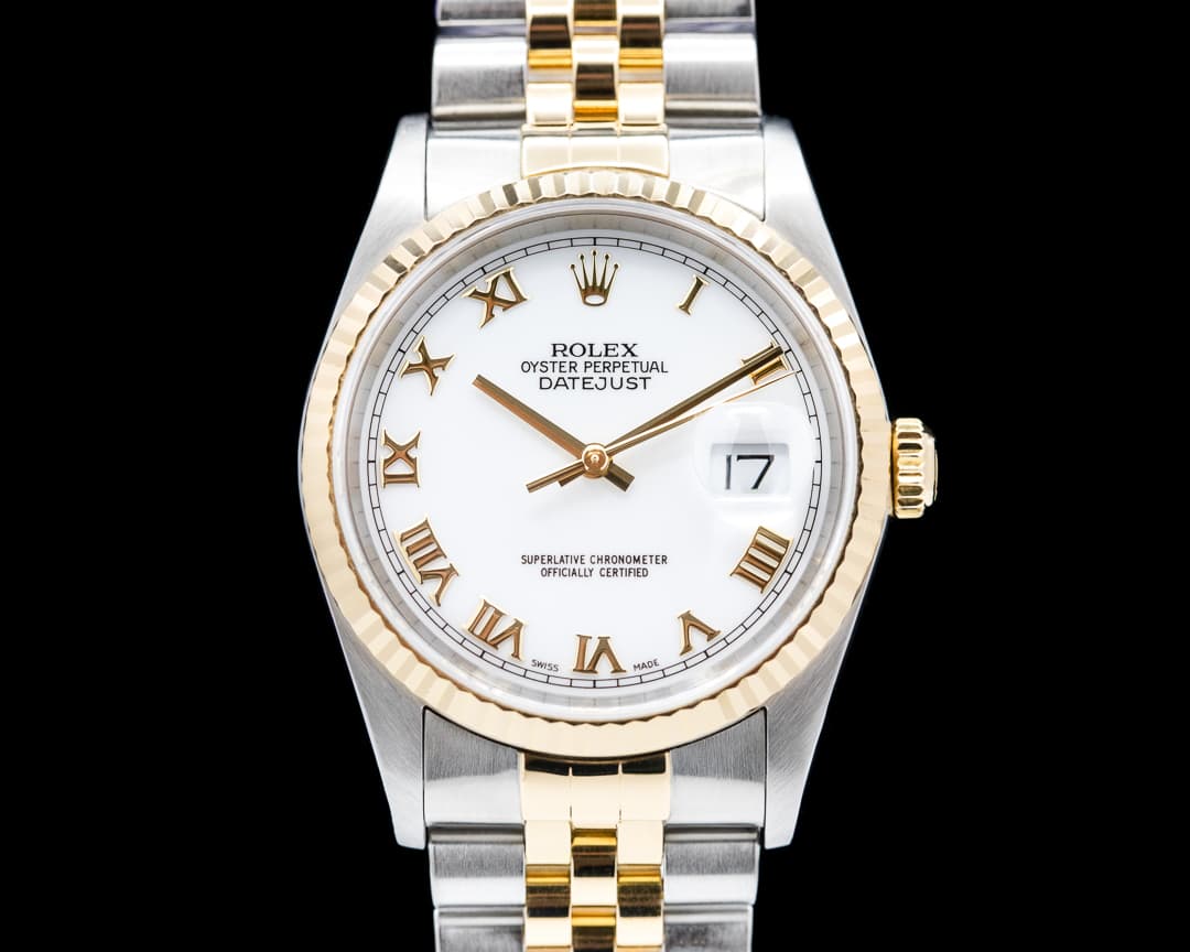 Rolex Datejust 16233 White Roman Dial Jubilee 18K / SS 