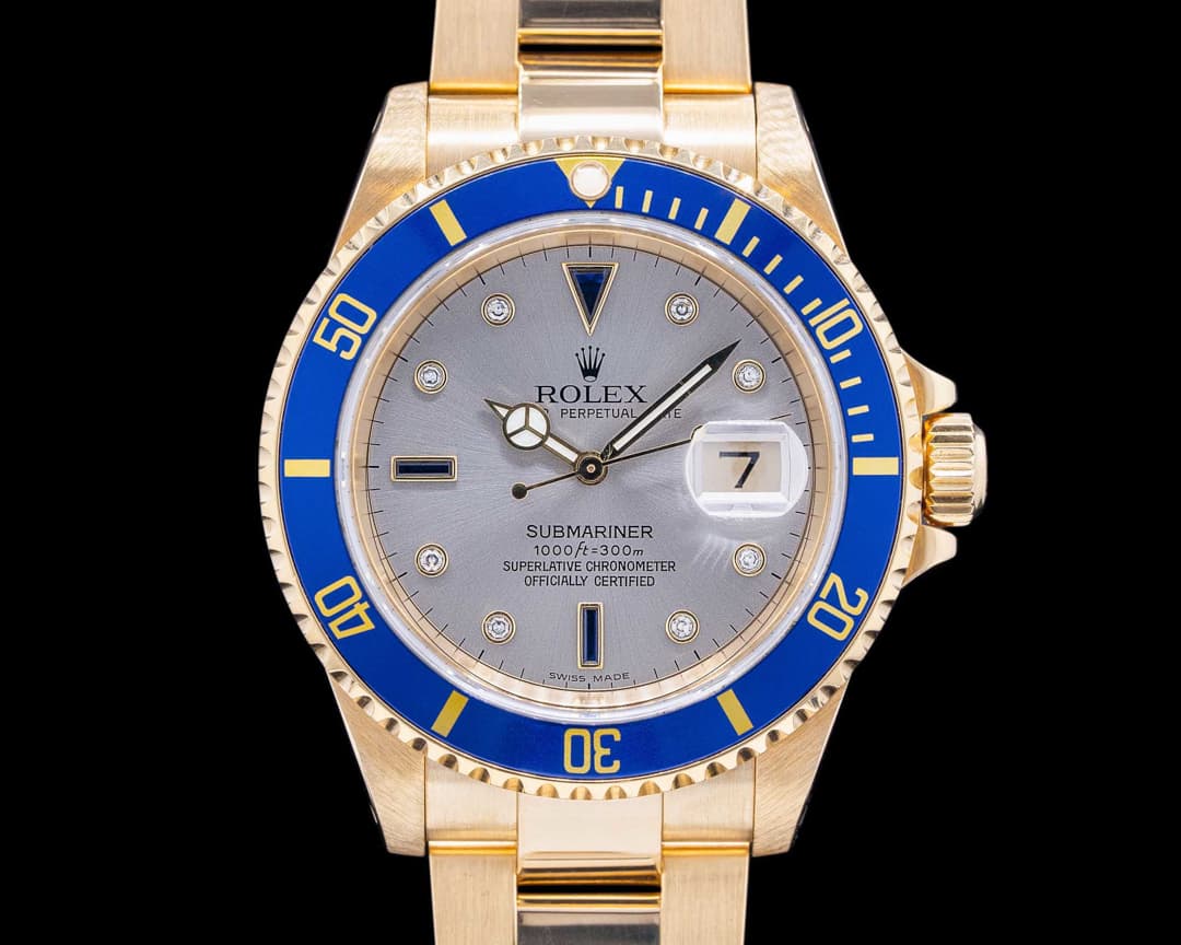 Rolex Submariner 16618 18K Yellow Gold Serti Dial RARE