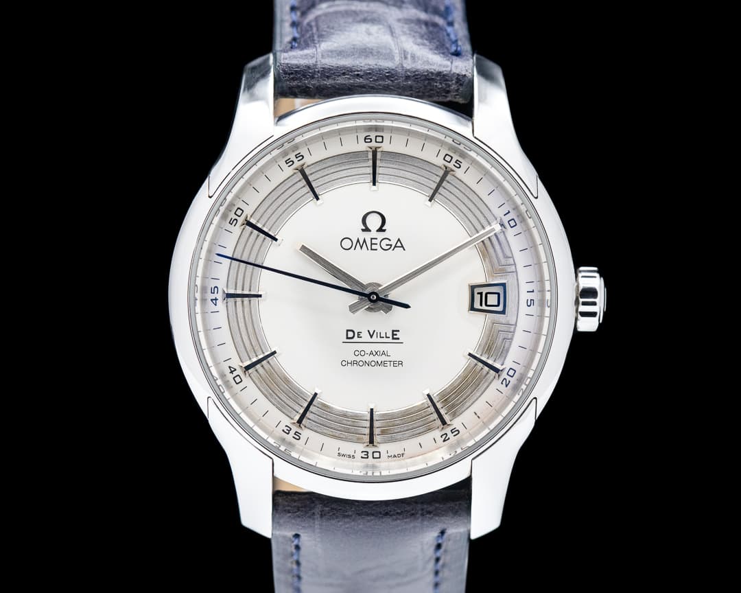 Omega De Ville Co-Axial Hour Vision Silver Dial SS / Alligator 