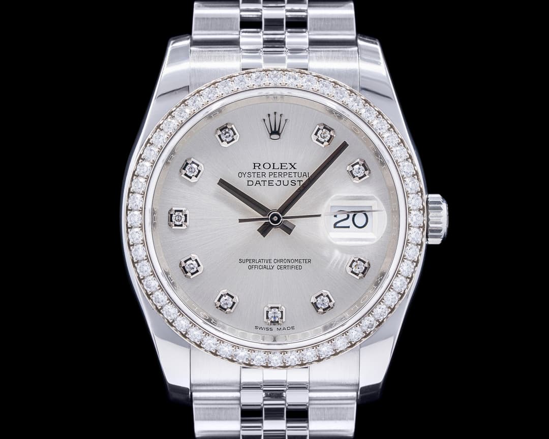 Rolex Datejust Silver Dial Diamond Bezel SS
