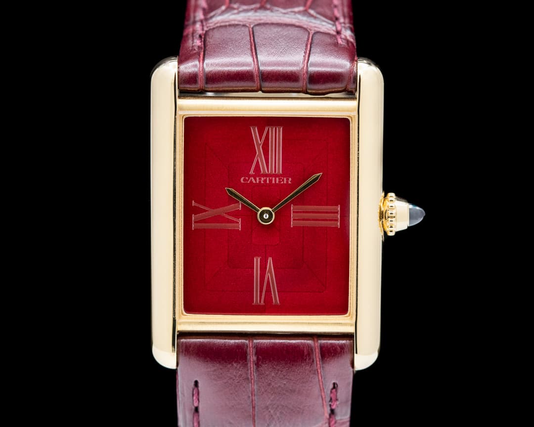 Cartier Tank Louis Burgundy Dial 18K Yellow Gold